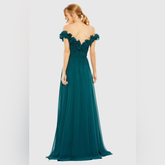 NWT Mac Duggal 11591 Teal Ruched Off The Shoulder A Line Gown Size 10 - Picture 5 of 14